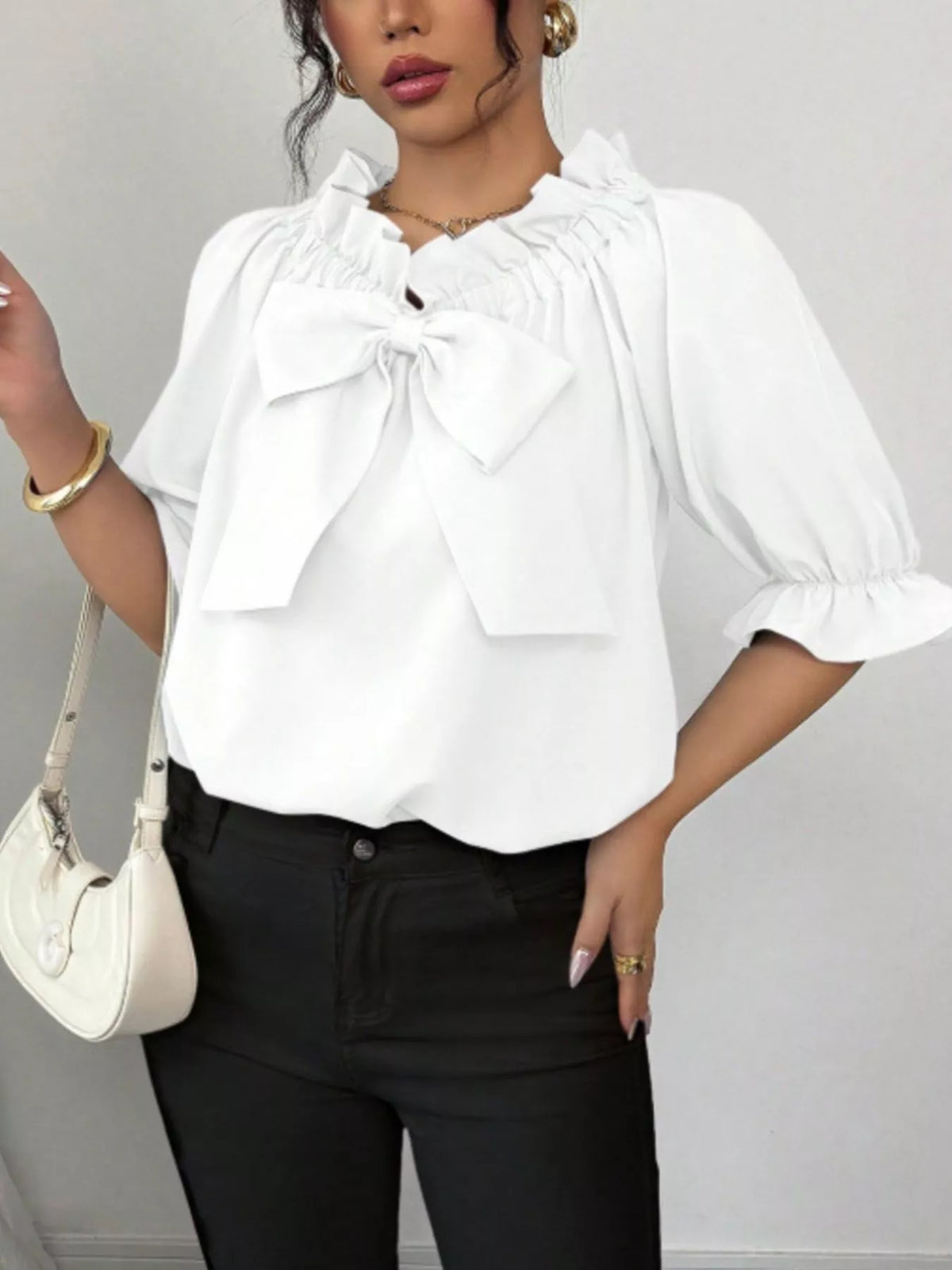 Bow Flounce Sleeve Blouse (10)