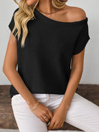 Boat Neck Short Sleeve Knit Top (8)