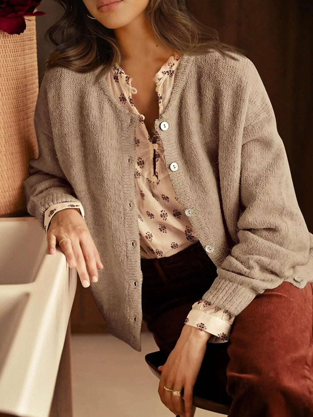 Button-down Dropped Shoulder Cardigan (3)