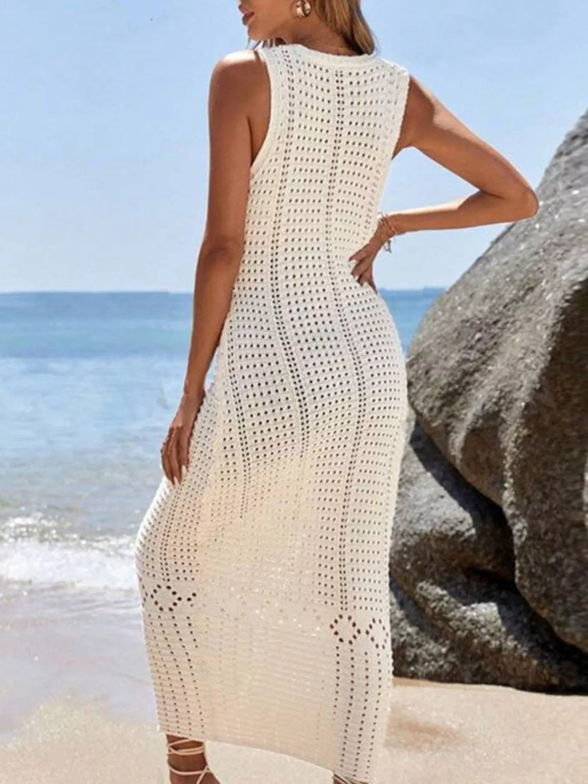 Sleeveless Crochet Knit Cover Up Maxi Dress (3)
