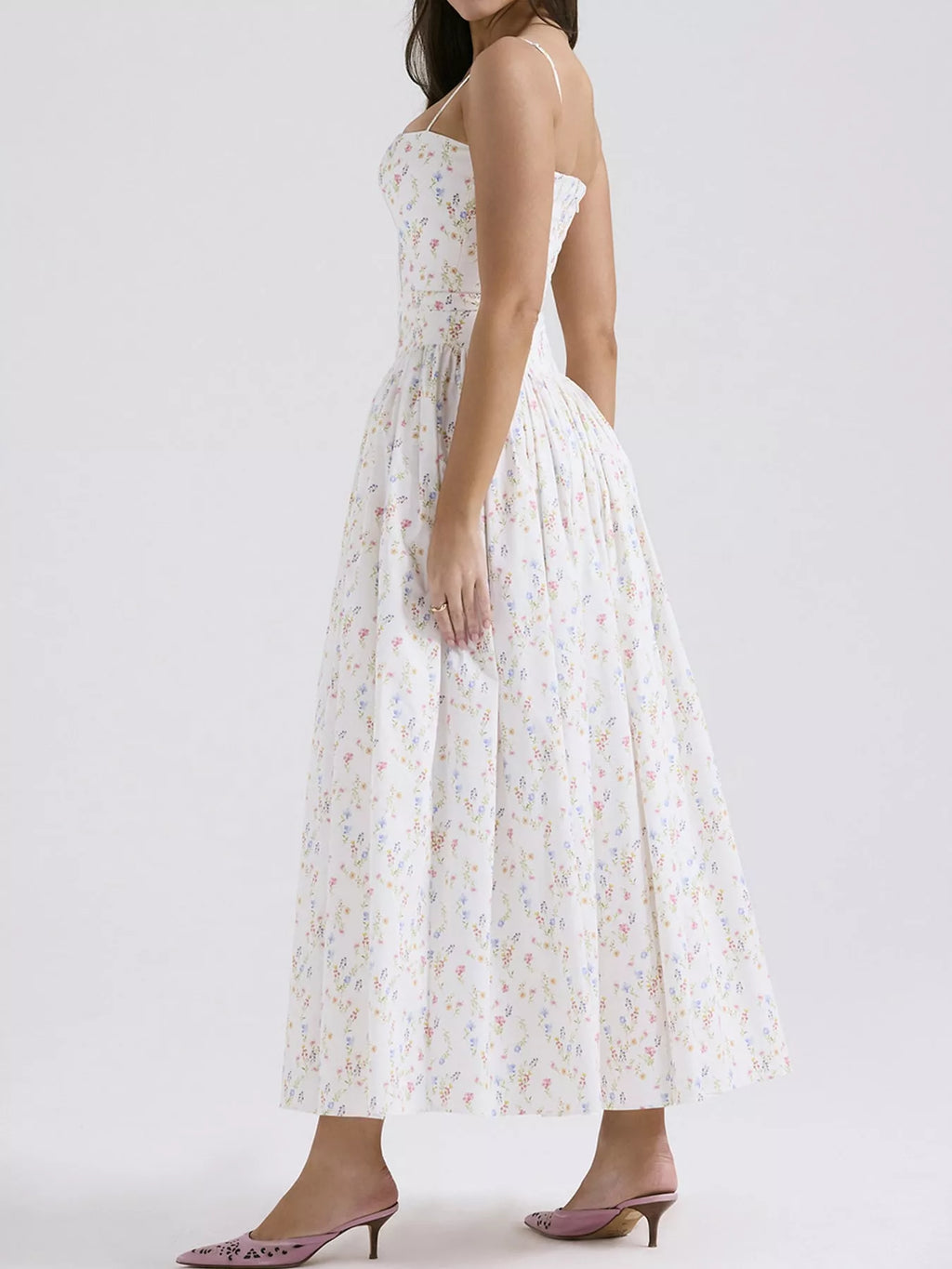 Floral Spaghetti Straps Midi Dress (19)