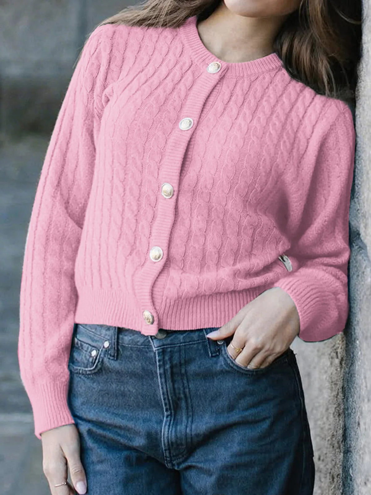 Cable Knit Button-up Cardigan (6)