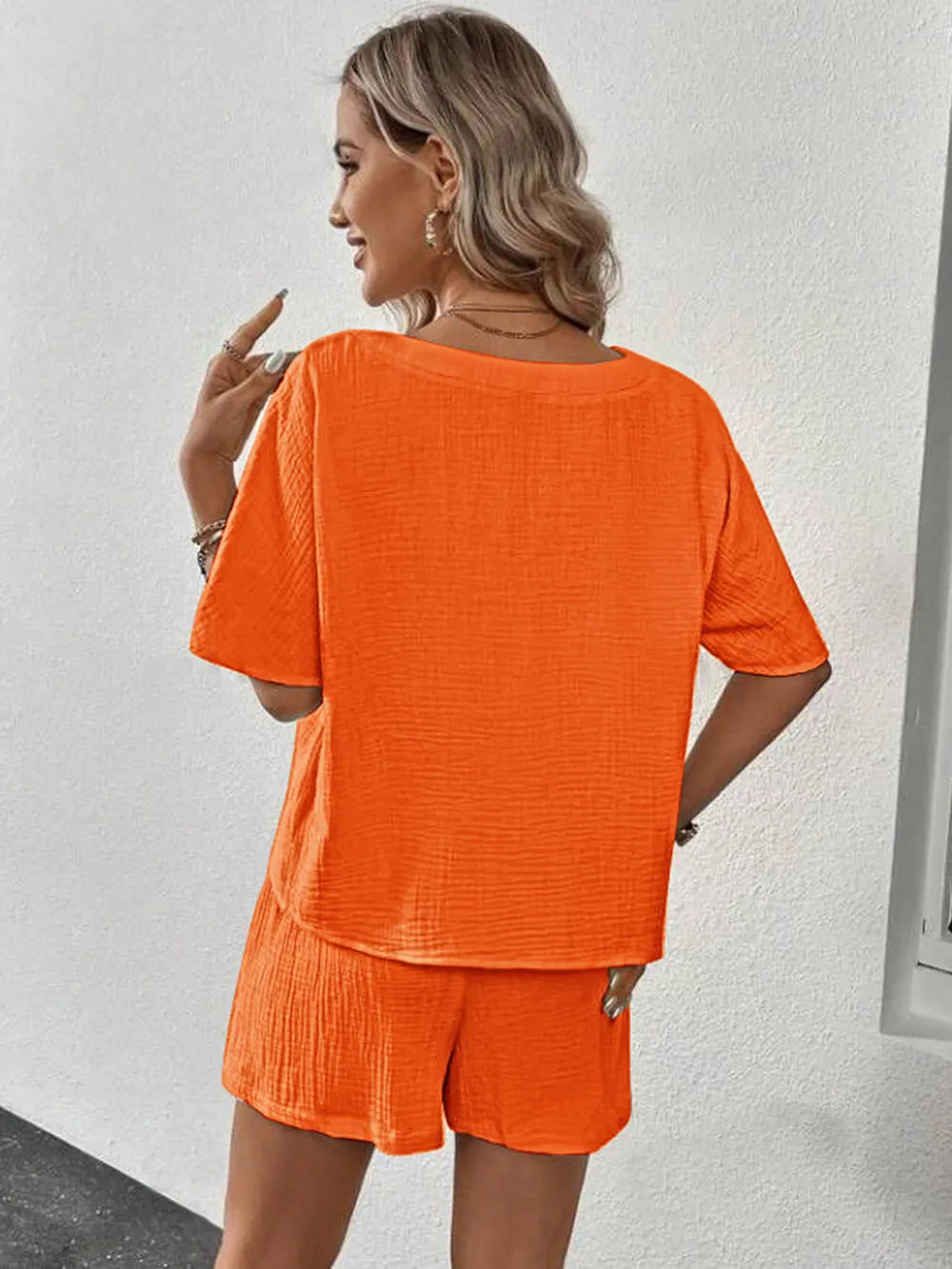 V-neck Half Sleeve Top Shorts Set (16)