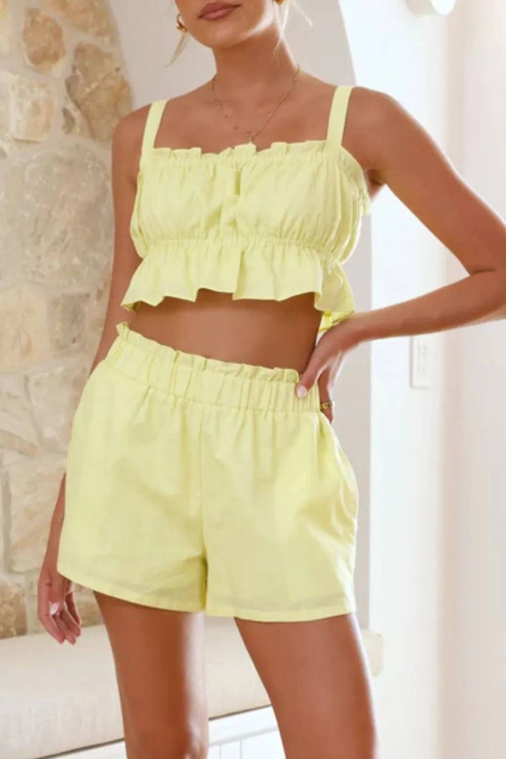 Ruffled Square Neck Cami Shorts Set (16)
