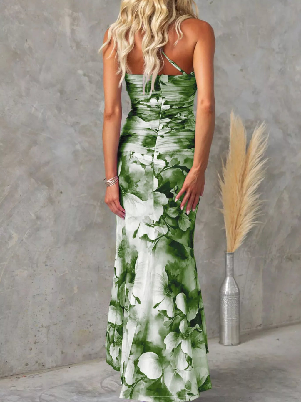 Floral Print One-shoulder Ruched Maxi Dress (14)
