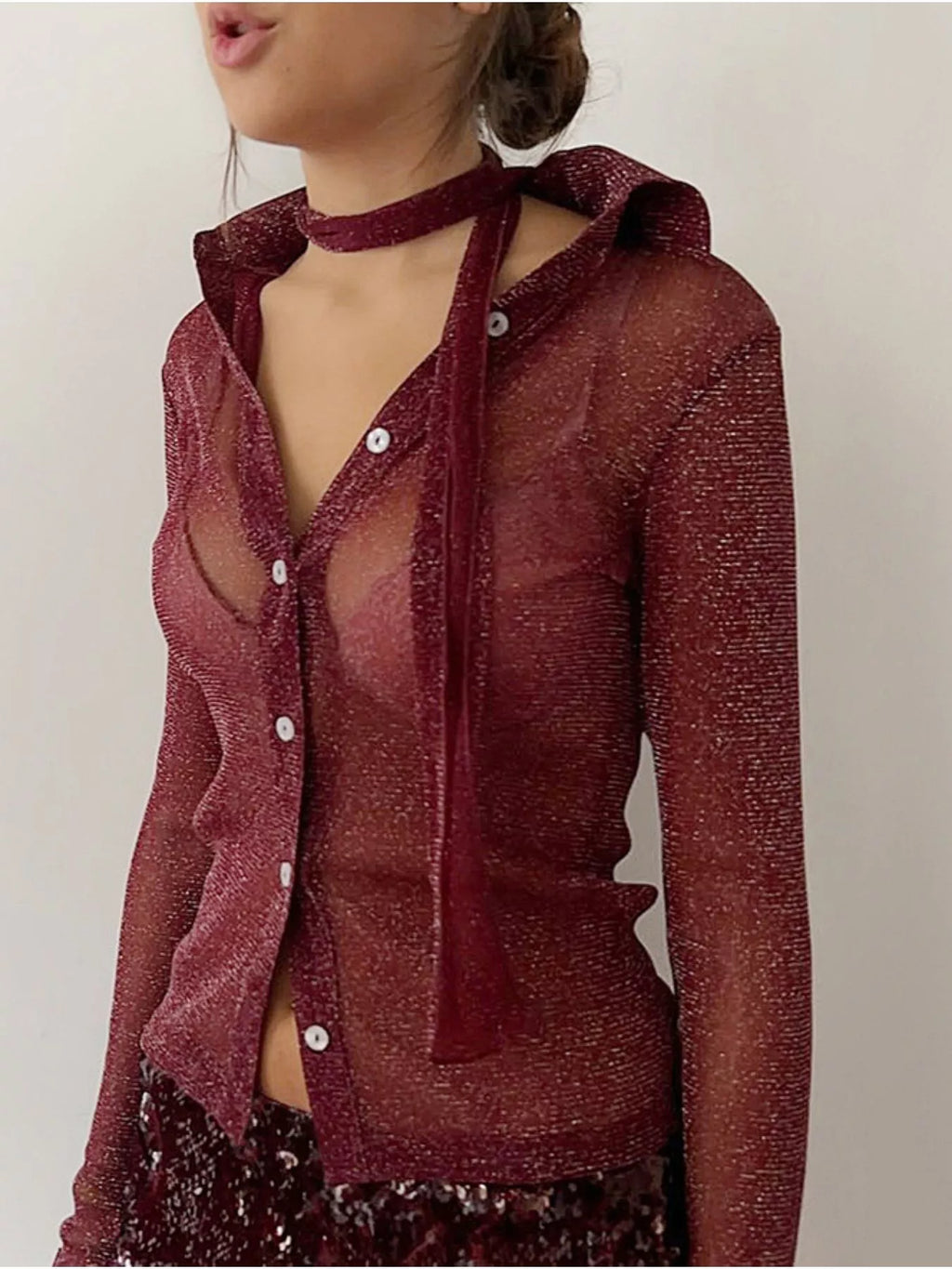 Button Down Long Sleeve Shirt Scarf (5)