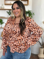 Full Size Printed Ruffle Trim Balloon Sleeve Shirt Plus (7)
