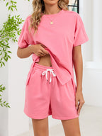 Round Neck Short Sleeve T-shirt Shorts Set (13)