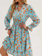 Floral Notched Flounce Sleeve Dress (9)