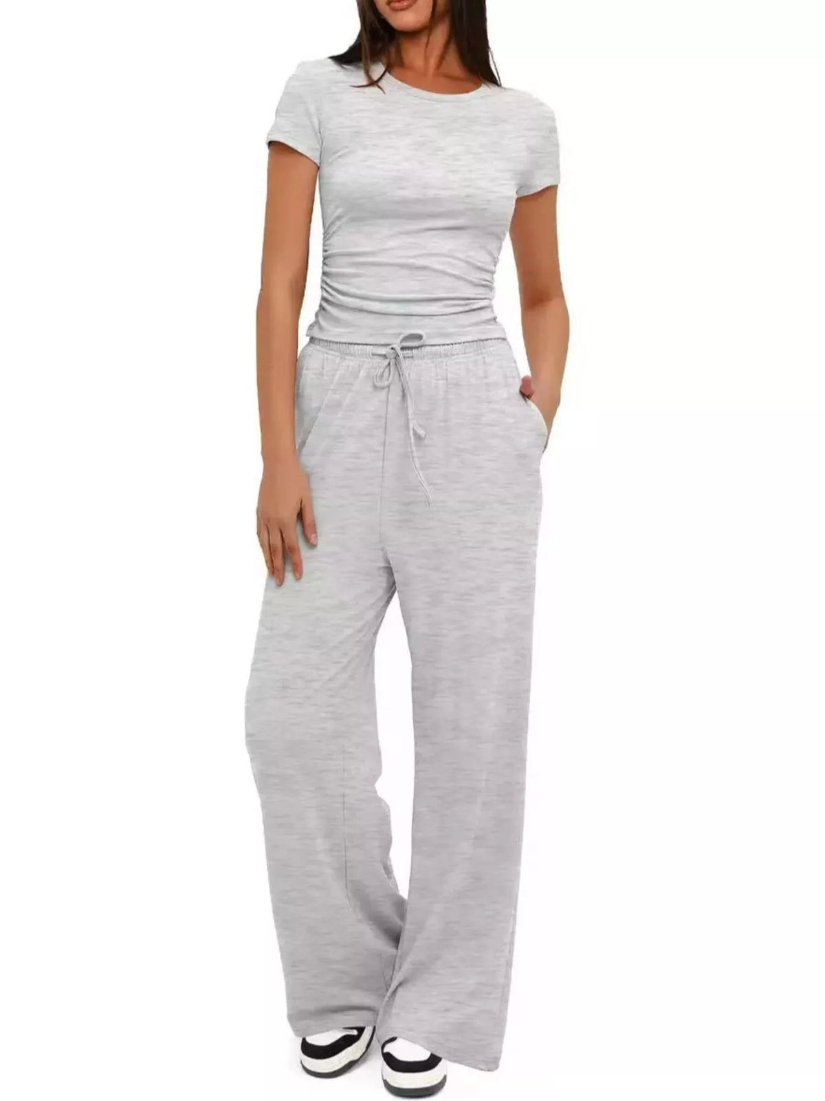 Round Neck Short Sleeve Top Pants Set