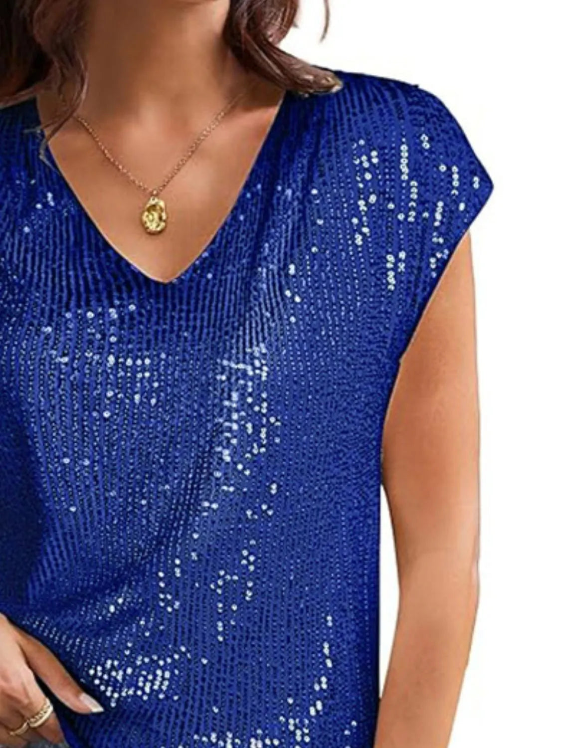 V-neck Sequin Cap Sleeve Top (9)