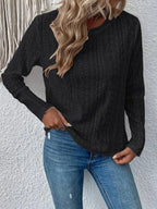 Eyelet Round Neck Long Sleeve Blouse (5)