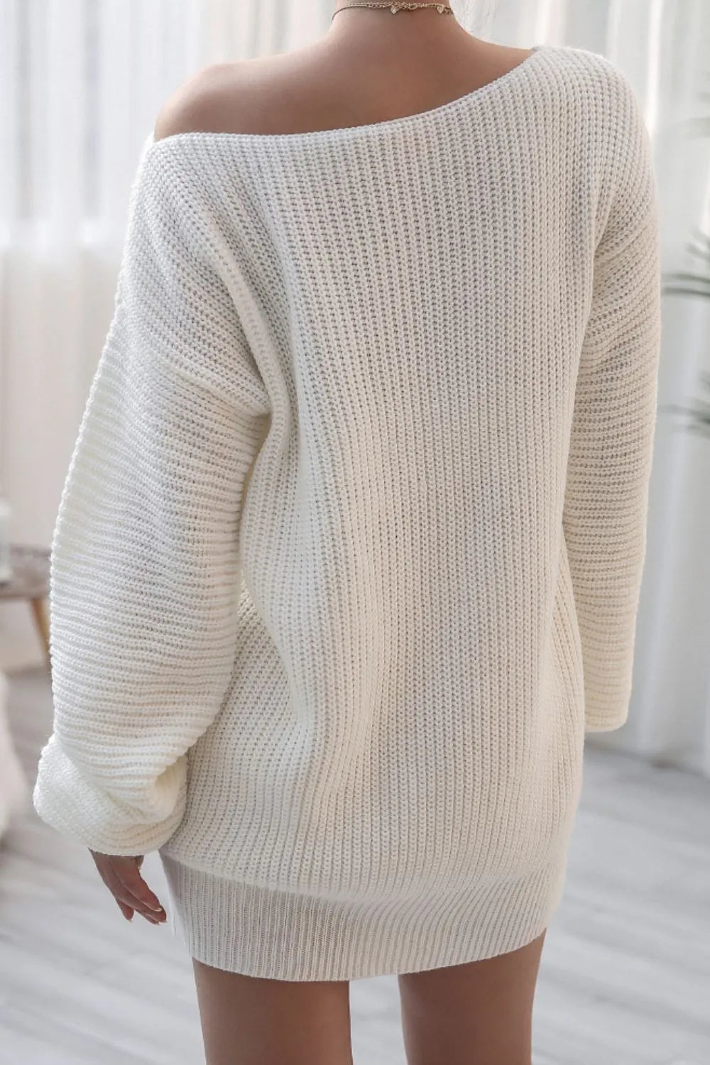 Boat Neck Long Sleeve Mini Sweater Dress (9)