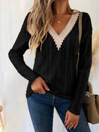 Eyelet V-neck Dropped Shoulder T-shirt (12)