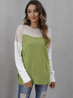 Block Round Neck Dropped Shoulder Sweater (9)