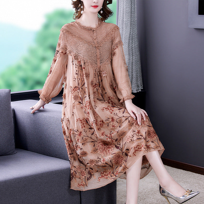 Middle Aged Mother's Silk Dress variant CJLY163013701AZ|CJLY163013702BY|CJLY163013703CX|CJLY163013704DW|CJLY163013705EV|CJLY163013706FU