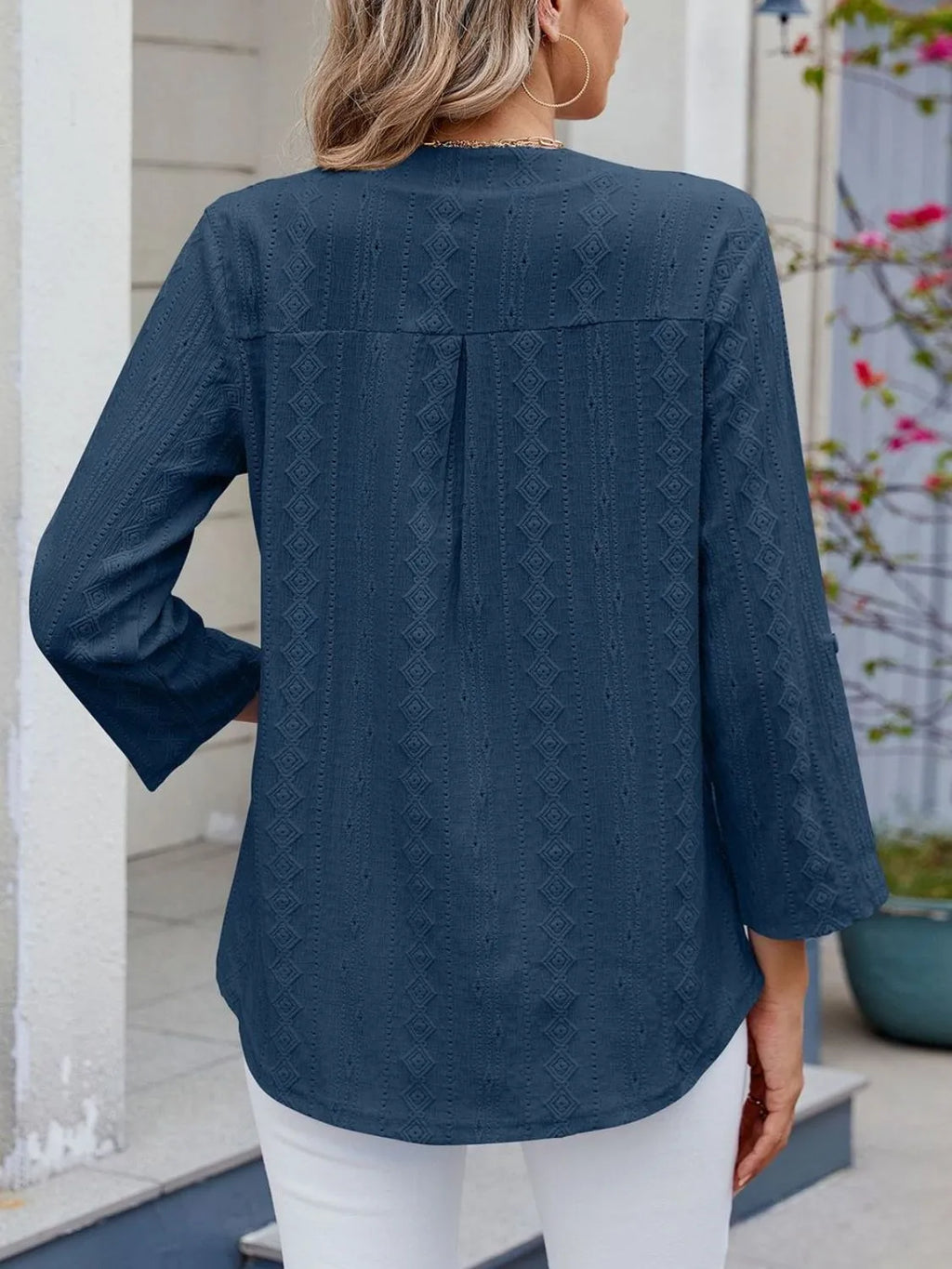 Eyelet Notched Roll-tab Sleeve Top (23)