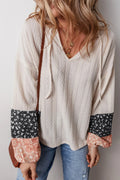 Block Tie Neck Long Sleeve Top