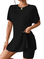 Casual Round Neck T-shirt Shorts Set (11)
