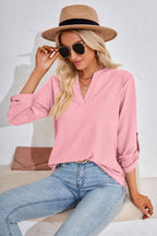 V-neck Roll-tap Sleeve Blouse (21)