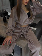 Zip Up Cropped Outerwear Pants Set (26)