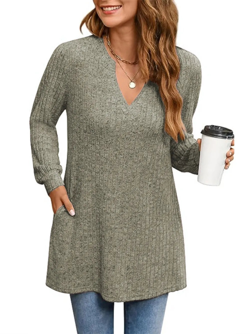 Ribbed Notched Long Sleeve T-shirt (20)