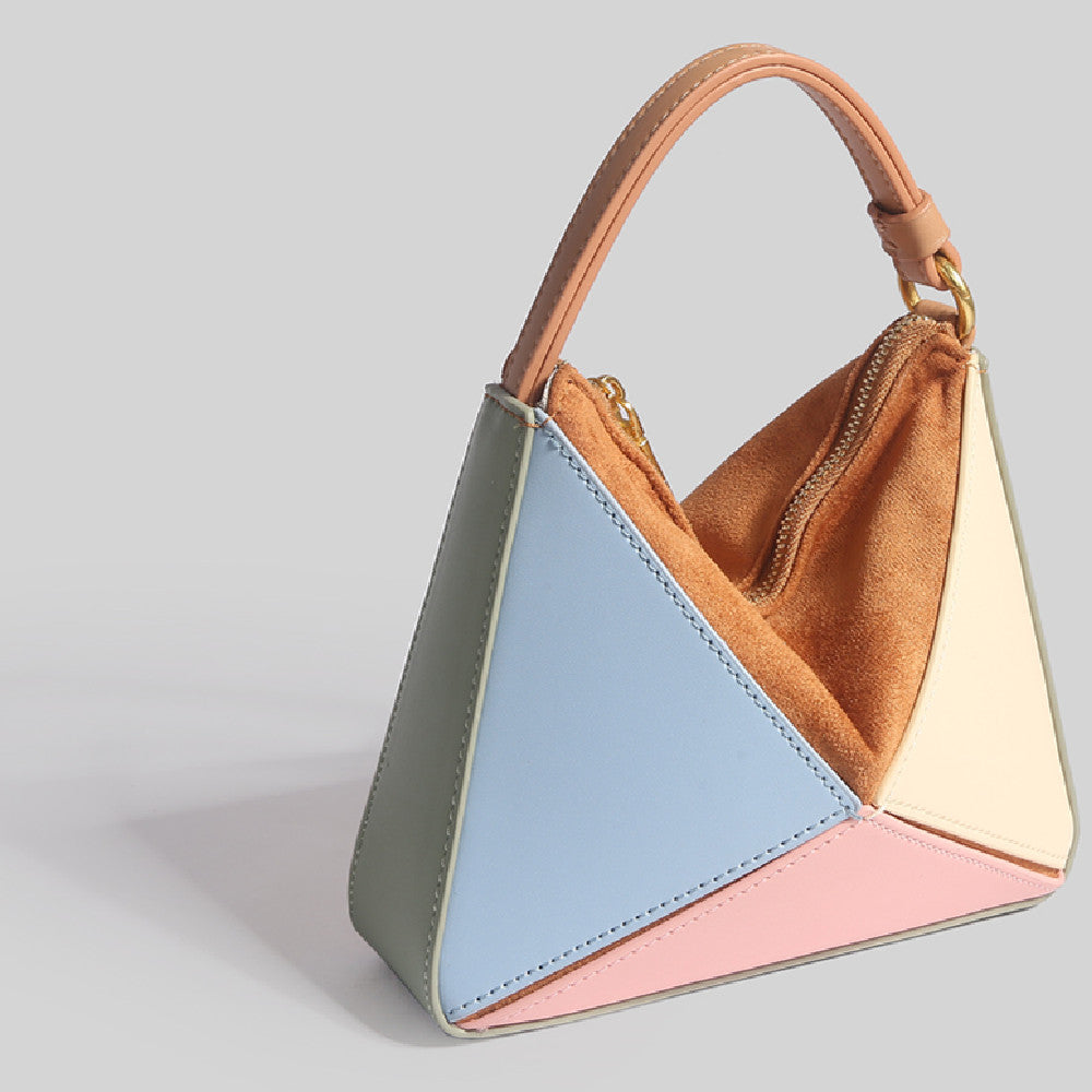 Triangular Diamond Grid Folding Tote Shoulder Crossbody Bag photo 2