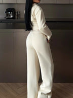 Zip-up Crop Jacket Wide-leg Pants Set (4)