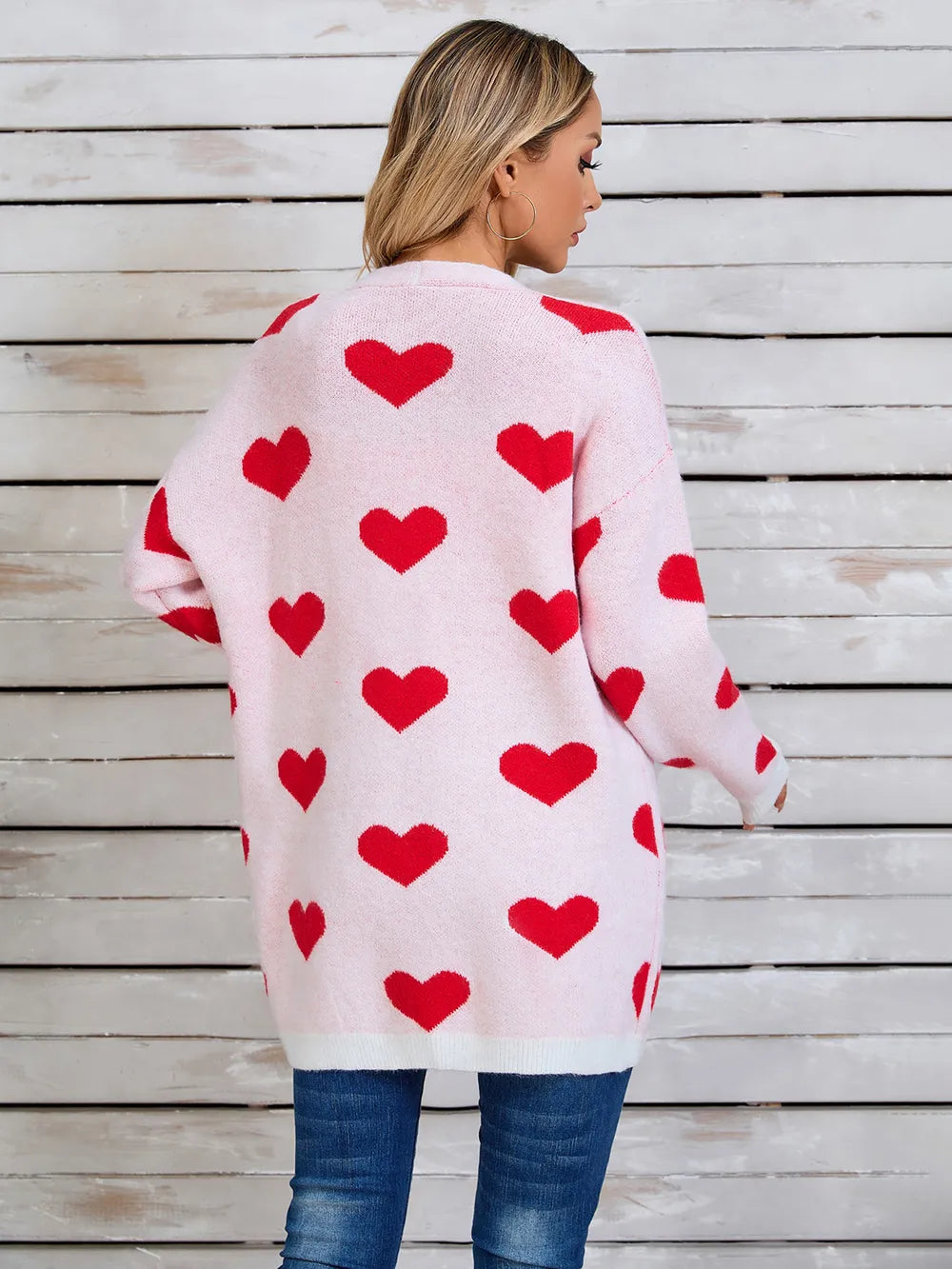 Heart Open Front Long Sleeve Cardigan (2)