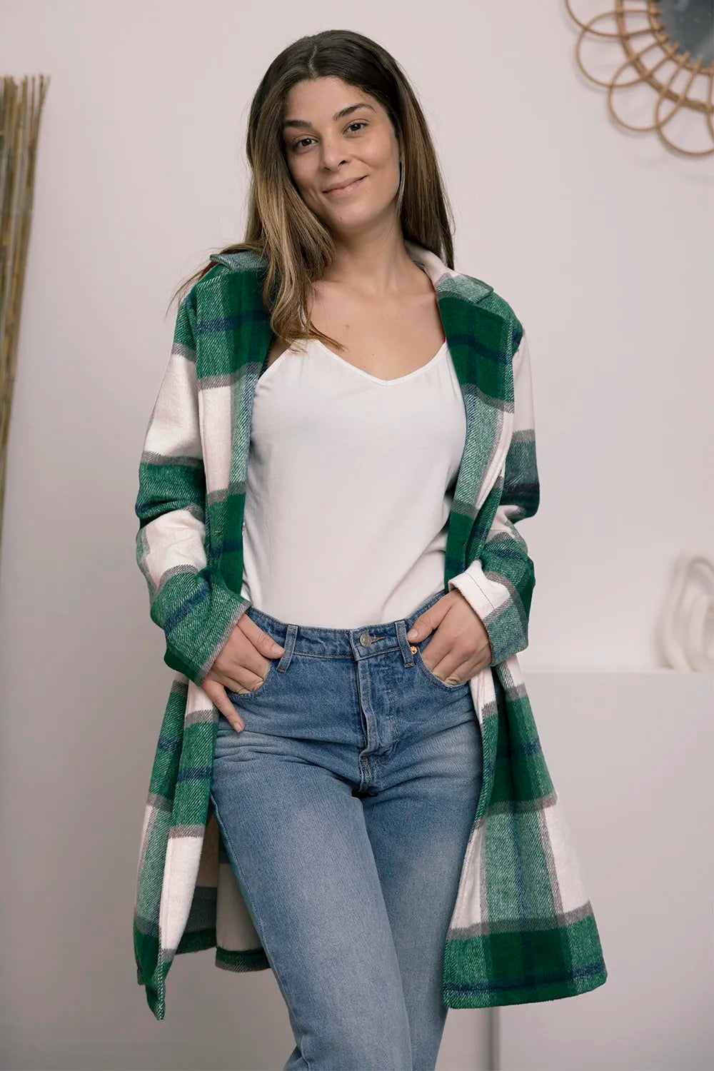 Full Size Plaid Button Up Lapel Collar Coat (13)