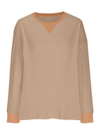 Waffle Knit Round Neck Long Sleeve T-shirt (14)