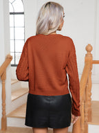 Cable-knit Round Neck Long Sleeve Sweater (9)
