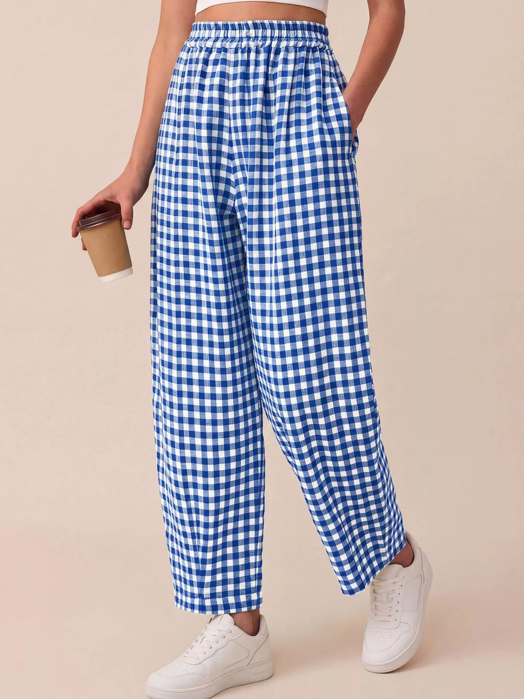 Gingham Wide-leg Casual Pants (7)
