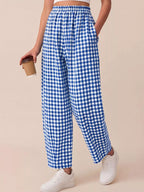 Gingham Wide-leg Casual Pants (7)