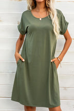 Scoop Neck Short Sleeve Pocket Dress (3)