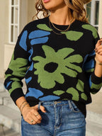 Floral Crew Neck Long Sleeve Sweater (7)