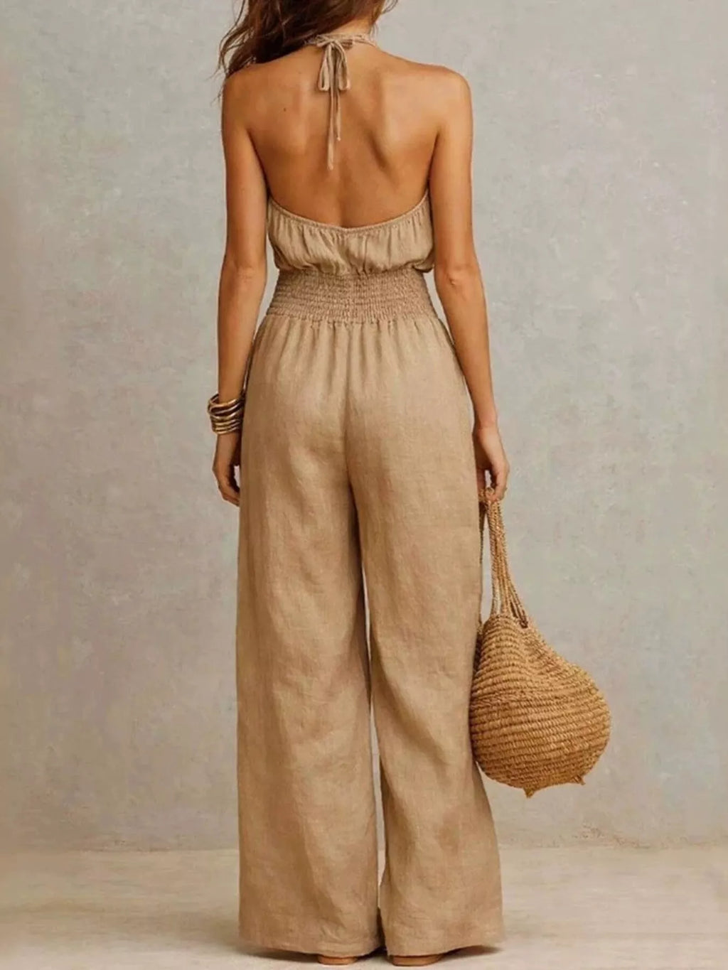 Smocked Halter Neck Wide-leg Jumpsuit (2)