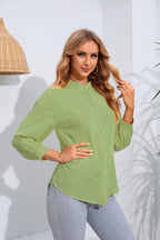 Mock Neck Buttoned Long Sleeve Shirt (8)