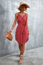 Printed V-neck Tie Waist Mini Dress (5)