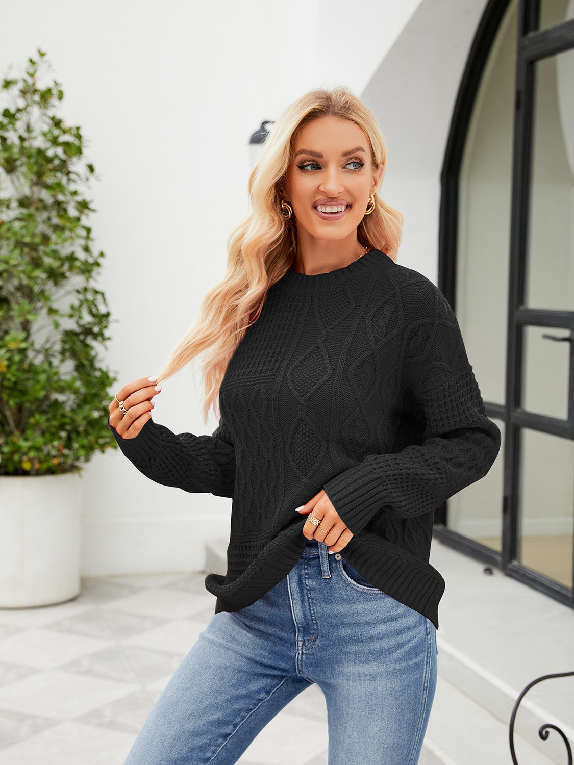 Round Neck Dropped Shoulder Sweater (9)