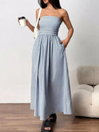 Striped Strapless Casual Maxi Dress (2)