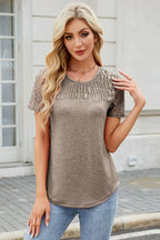 Smocked Round Neck Short Sleeve T-shirt (4)