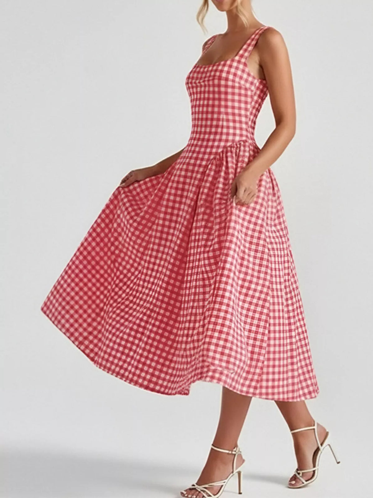 Full Size Plaid Square Neckline Midi Dress Plus (11)