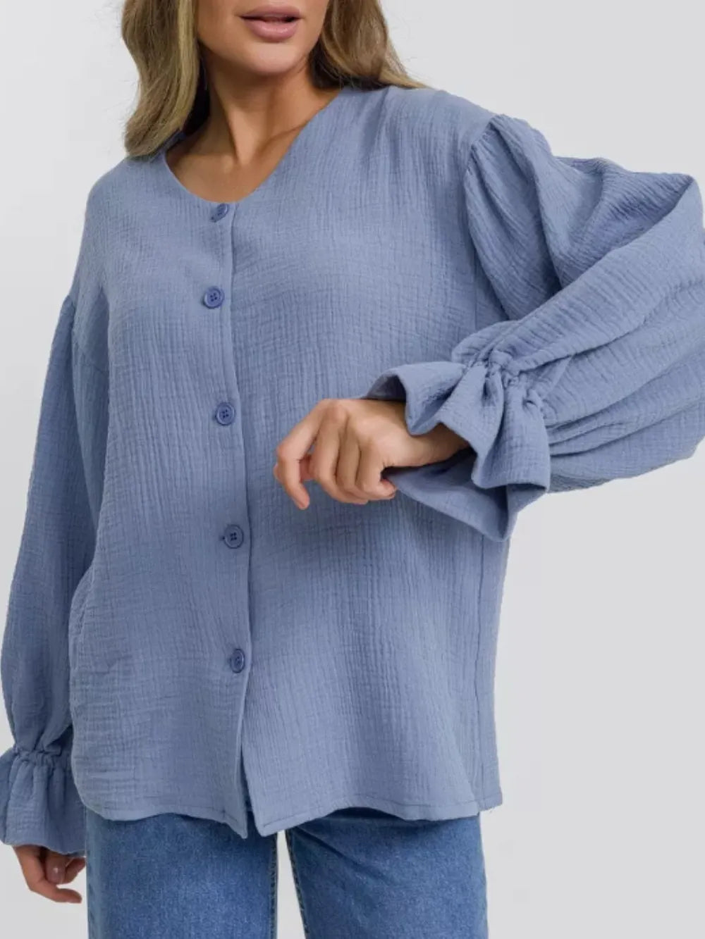Button Up Flounce Sleeve Shirt (14)