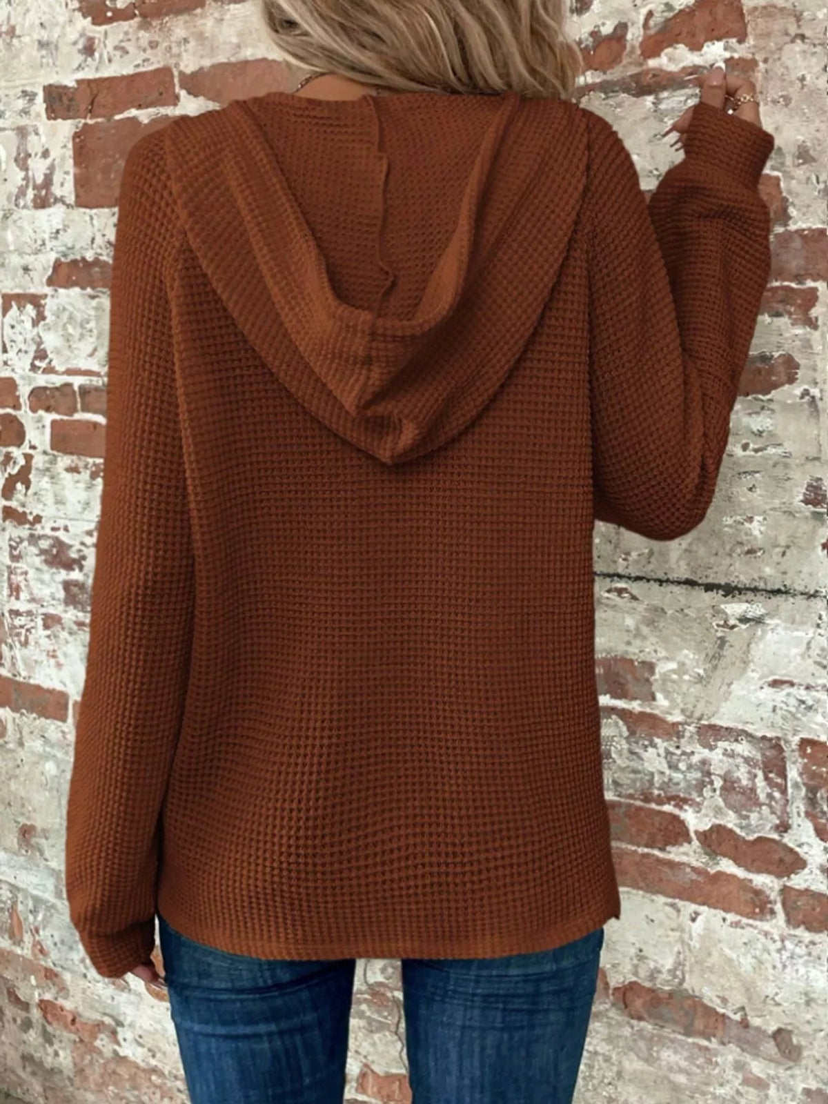 Waffle Knit Button Detail Hoodie (4)