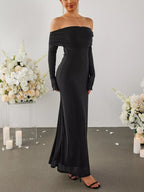 Off-shoulder Ruched Long Sleeve Maxi Dress (16)