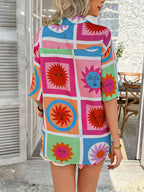Printed Button Down Shirt Shorts Set (35)