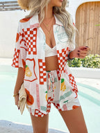 Printed Collared Neck Half Sleeve Top Shorts Set (18)