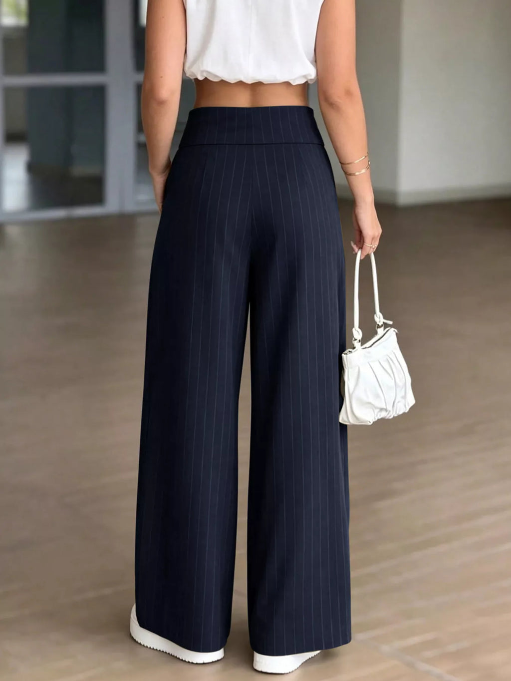 High-waisted Wide-leg Pinstripe Pants (7)
