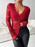 V-neck Long Sleeve Lace Top (23)